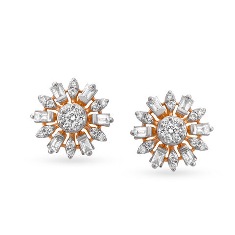 Tantalizing 18 Karat Rose Gold And Diamond Flower Cutout Stud Earrings