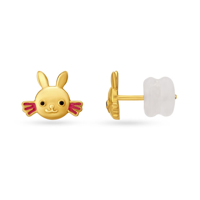 Bunny Face Shape Gold Stud Earrings For Kids,,hi-res image number null