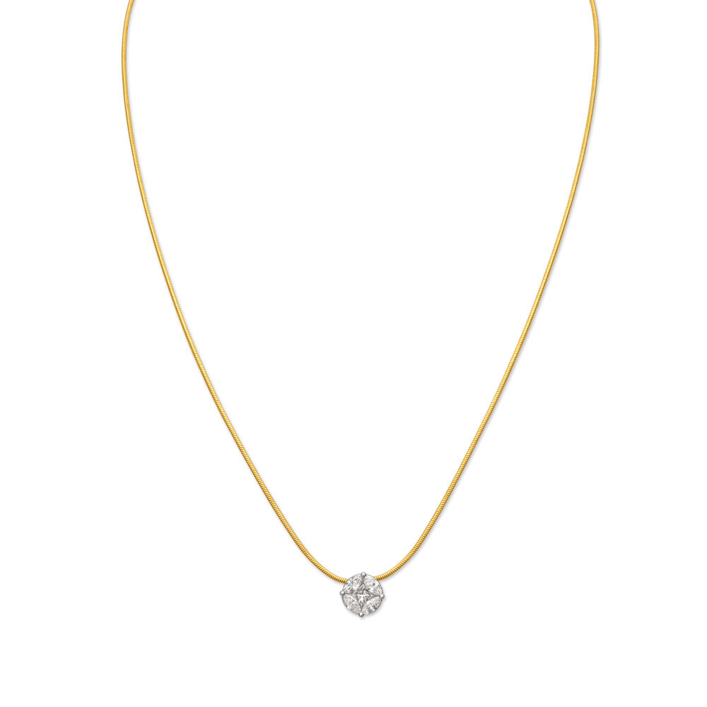 Classic Single Diamond Pendant with Chain in Yellow and White Gold