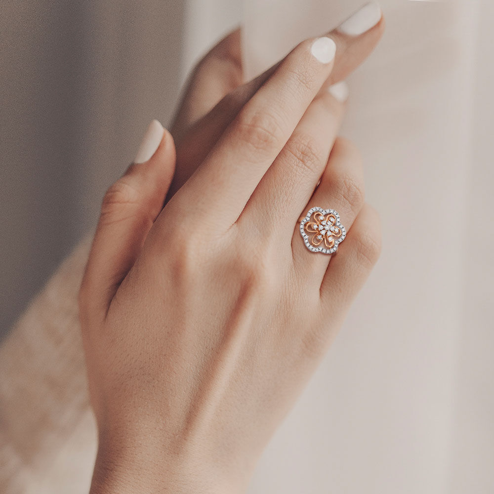 Delightful 18 Karat Yellow Gold And Diamond Floral Ring