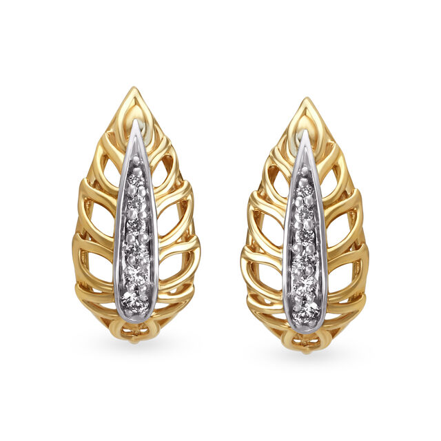 Leaf Inspired Diamond and Rose Gold Bali Earrings,,hi-res image number null