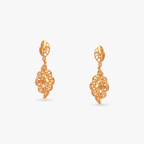 Floral Filigree Gold Drop Earrings