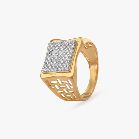 Curved Rectangular Gold Ring For Men