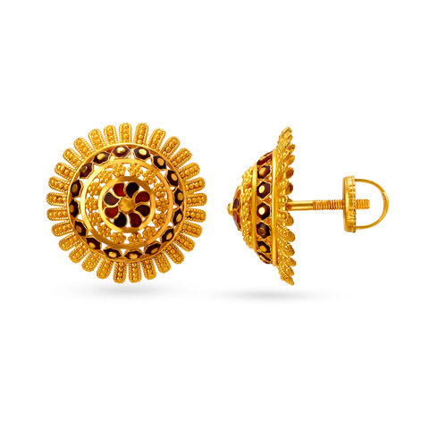 Spectacular Gold Stud Earrings with Enamel