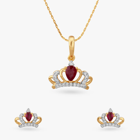 Little Princess Diamond Pendant and Earrings Set For Kids
