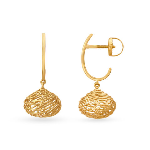 Glamorous Jali Work Orb Gold Hoop Earrings