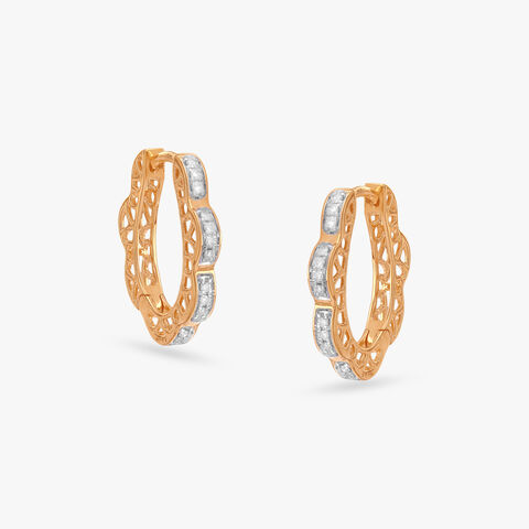 Scallop Square Diamond Hoop Earrings