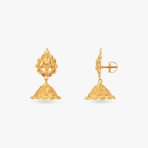 Ornate Bloom Gold Jhumka Earrings