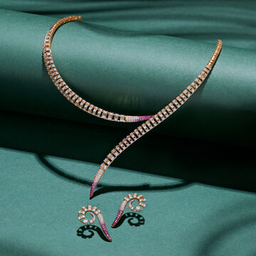 Twinkling Spiral Diamond, Sapphire and Ruby Necklace Set