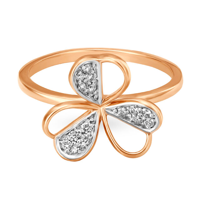 14KT Rose Gold Diamond Finger Ring With Floral Design,,hi-res image number null