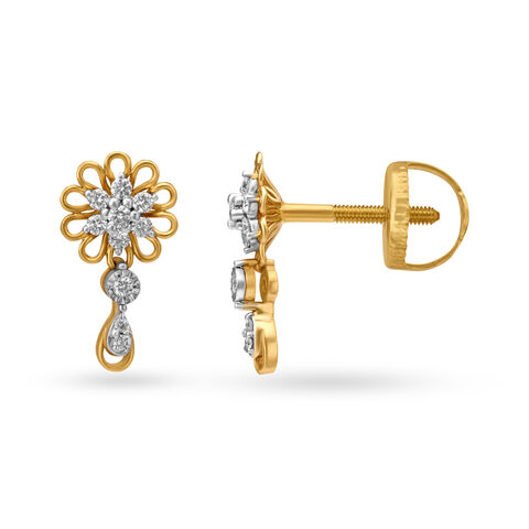 Tiny Floral Diamond Drop Earrings