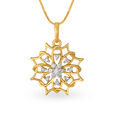Entrancing 18 Karat Yellow Gold And Diamond Floral Pendant,,hi-res image number null