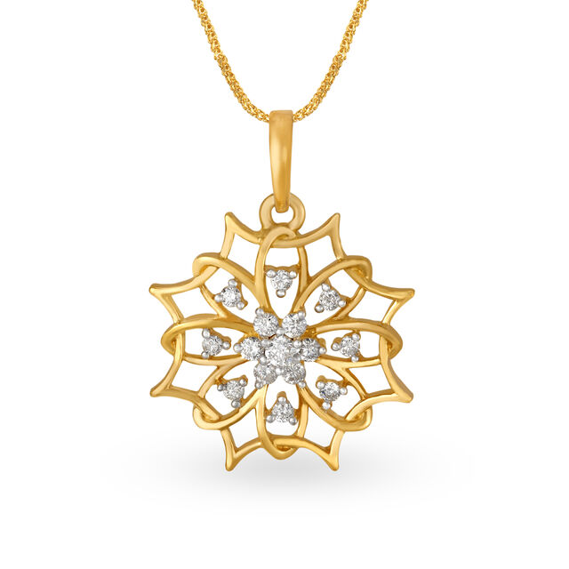 Entrancing 18 Karat Yellow Gold And Diamond Floral Pendant,,hi-res image number null