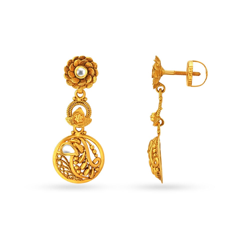 Enchanting Floral Motif Gold Drop Earrings