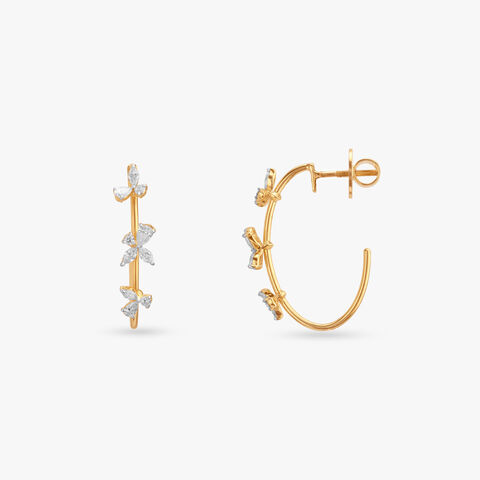Floral Line Diamond Stud Earrings