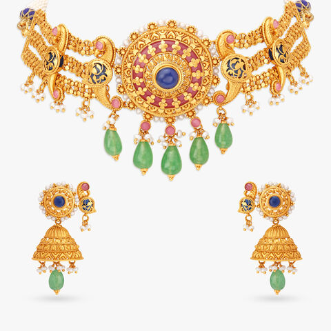 Mirroring Opulence Necklace Set with Chandak Flowers