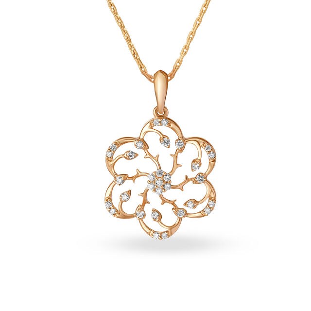 Contemporary Floral Diamond and Rose Gold Pendant,,hi-res image number null
