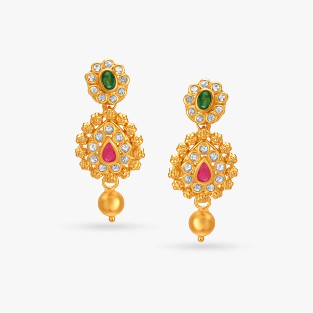 Traditional Emerald And Ruby Gold Drop Earrings,,hi-res image number null