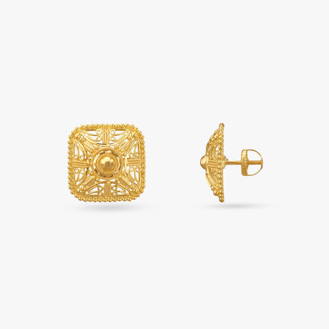 Heritage Square Gold Stud Earrings