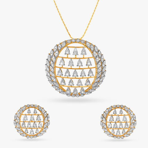 Shimmering Grid Diamond Pendant and Earrings Set