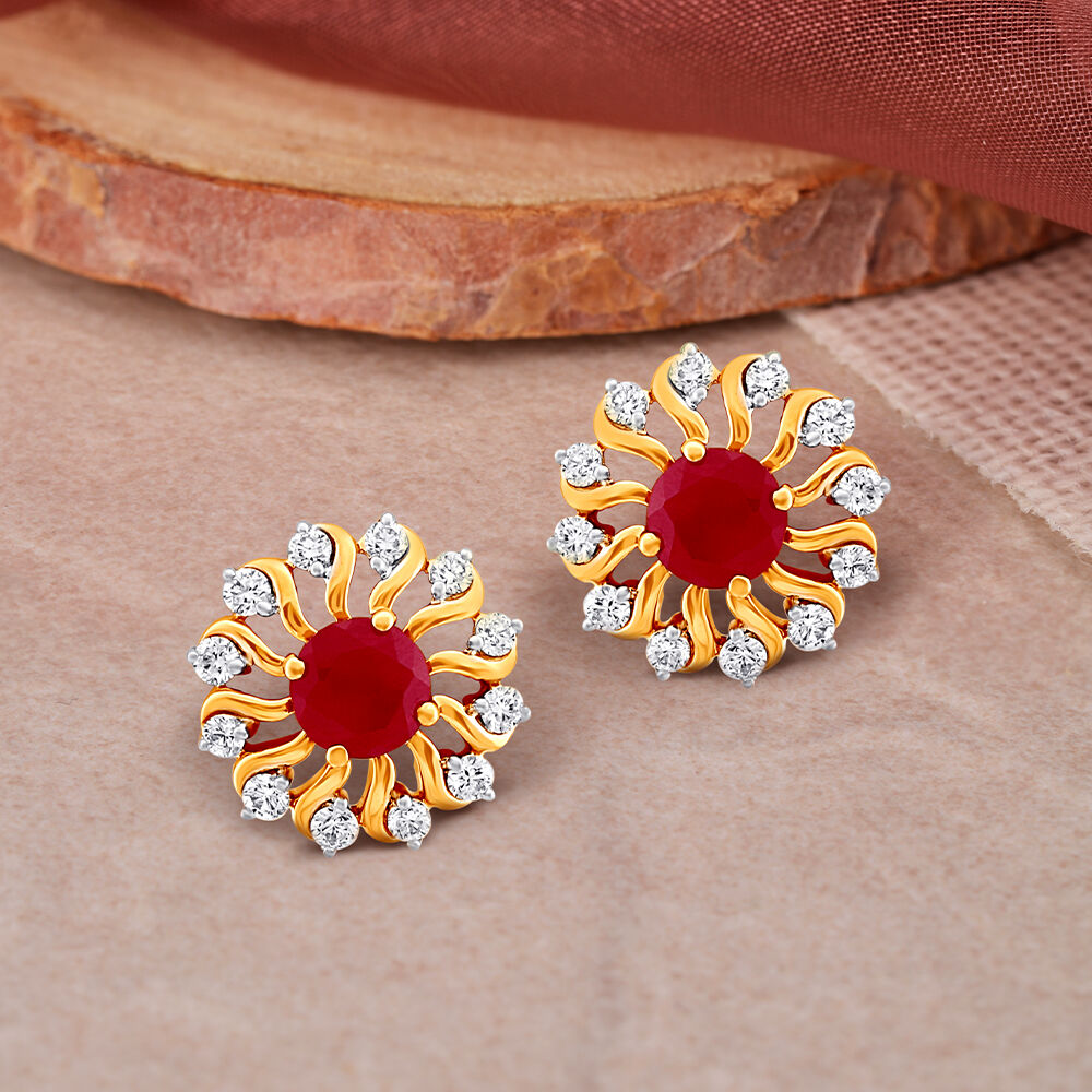 Magnificent Diamond with Coloured Stone Stud Earrings