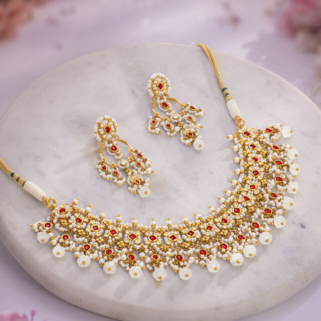 Pearl Cascade Gold Necklace set