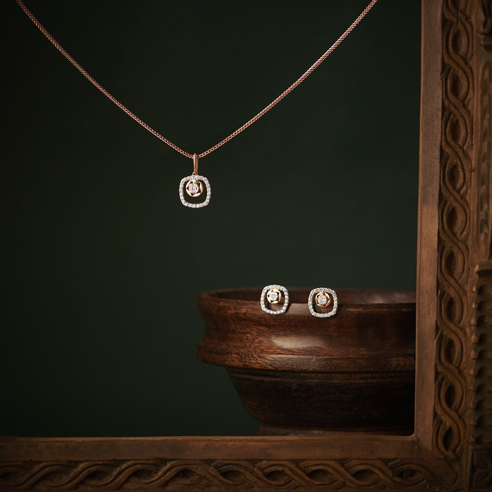Contemporary Diamond Pendant and Earrings Set