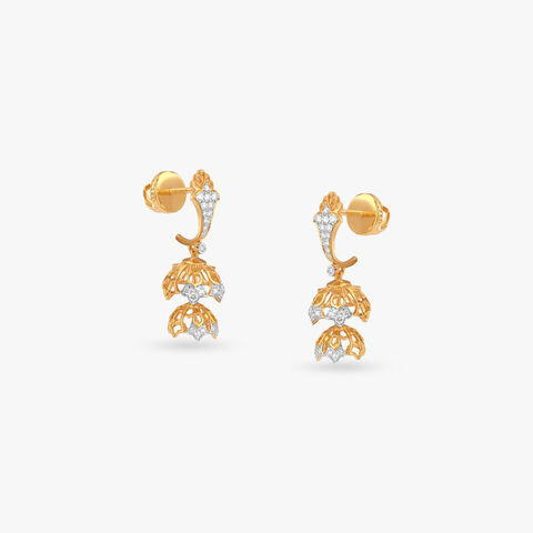 Tiered Diamond Floral Jhumka Earrings