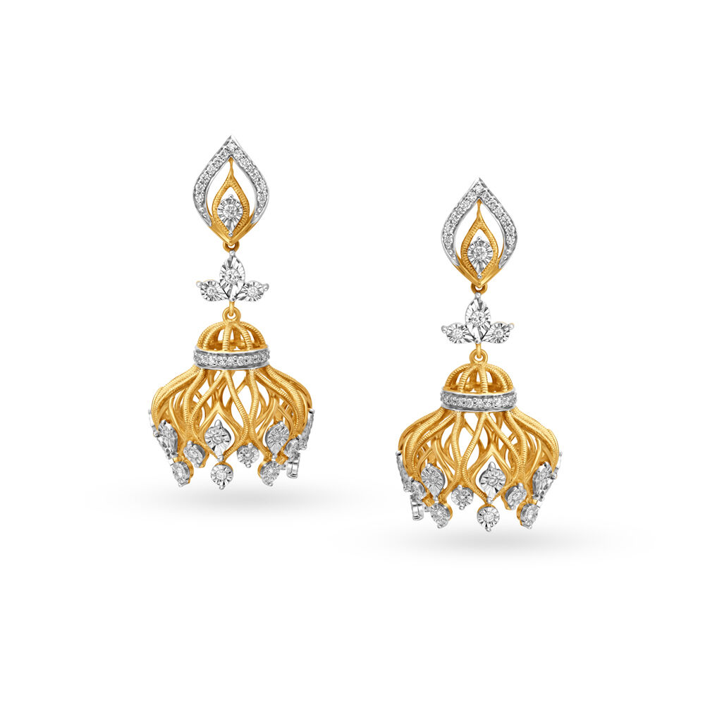 Buy Earrings Online | Alluring Traditional Diamond Jhumkas from Indeevari