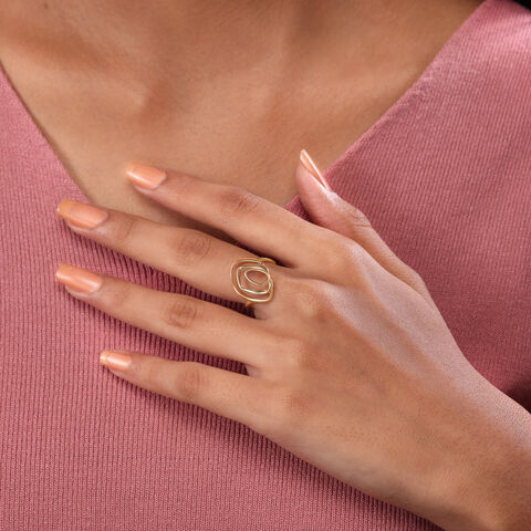14KT Yellow-White Gold Oval Finger Ring With Openwork