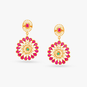 Floral Emerald and Rubies Drop Earrings