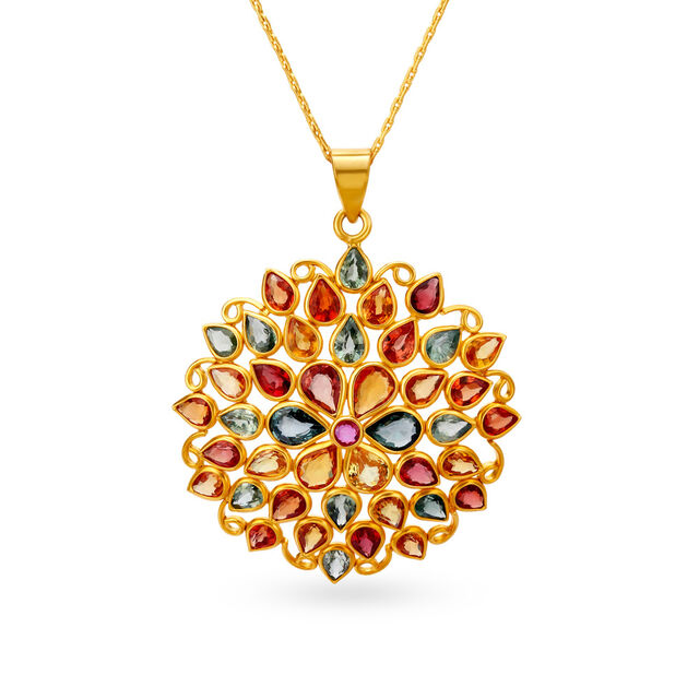 Magnificent 22 Karat Gold And Multi Stone Chrysanthemum Pendant,,hi-res image number null