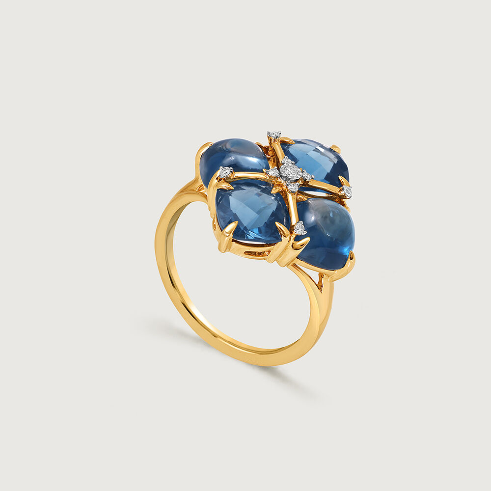 Ethereal Midnight Majesty 14KT Diamond London Blue Topaz Finger Ring