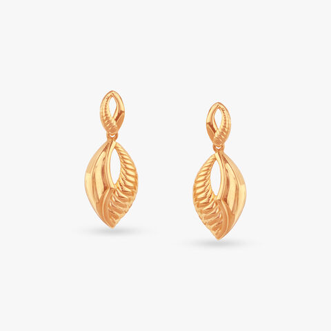 Curved Leaf Gold Drop Earrings