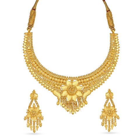 Palatial Floral Motif Gold Necklace Set