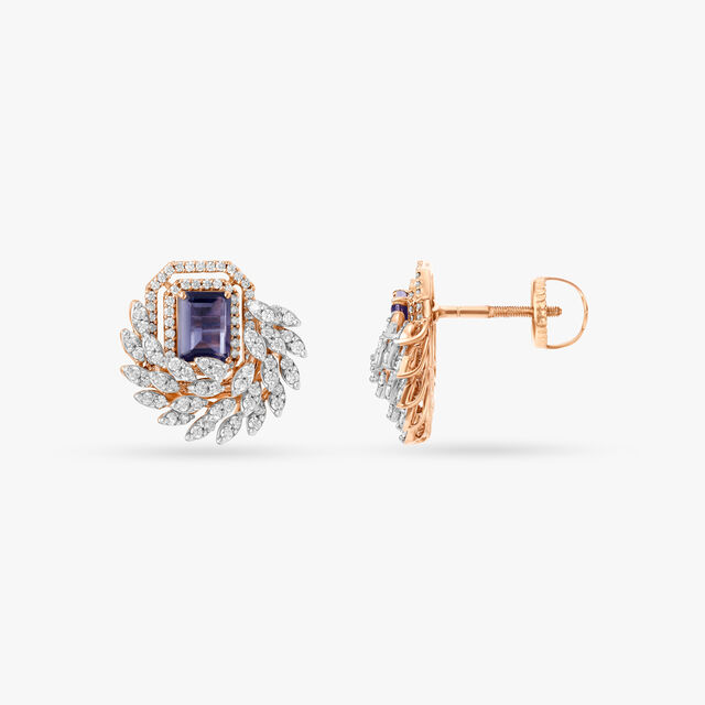 Elegant Vines Diamond and Iolite Stud Earrings