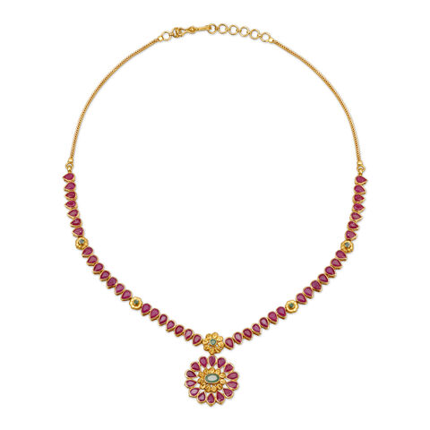 Traditional Gold Necklace With Emeralds and Rubies