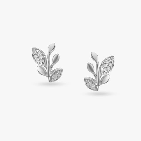Platinum Leaf Diamond Stud Earrings