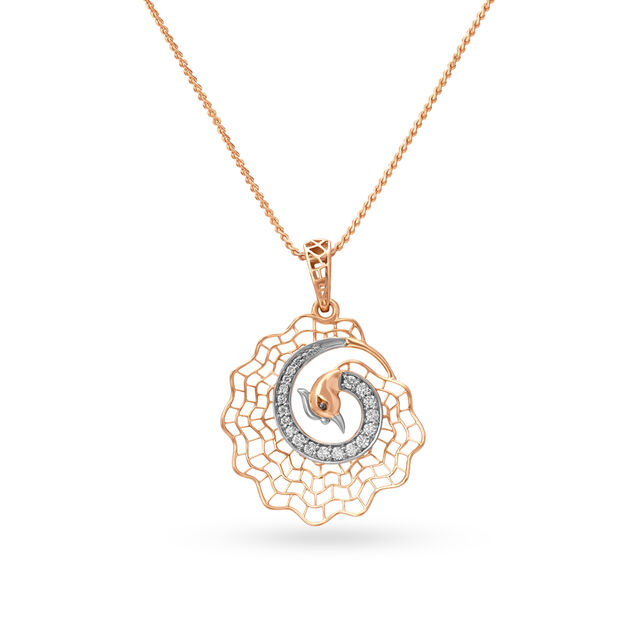 Peacock Inspired Rose Gold and Diamond Pendant,,hi-res image number null