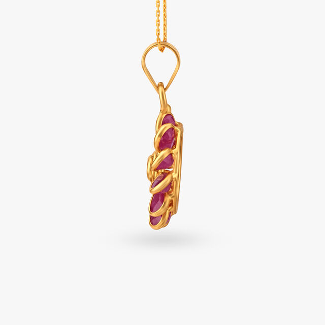 Subtle Floral Emerald and Ruby Pendant and Earrings Set,,hi-res image number null