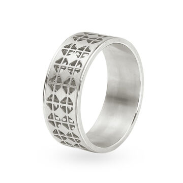 Checked Cut-Out 18 Karat White Gold Finger Ring