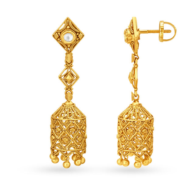 Intricate 22 Karat Yellow Gold Rhomboid Jhumkas,,hi-res image number null