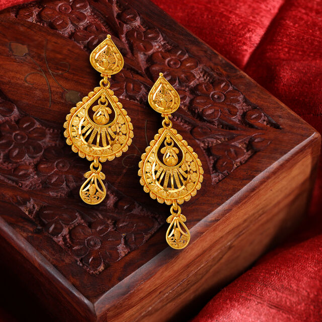Design Gold Tanishq Traditional Earrings Traditional Floral Gold