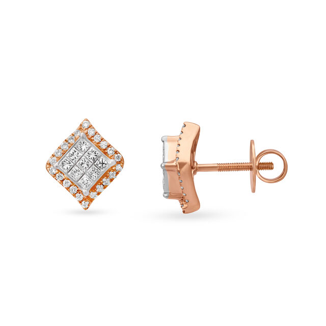 Sparkling Geometric Fancy Rose Gold and Diamond Stud Earrings,,hi-res image number null
