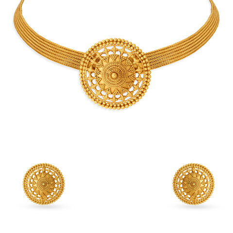 Intricate Floral Gold Necklace Set