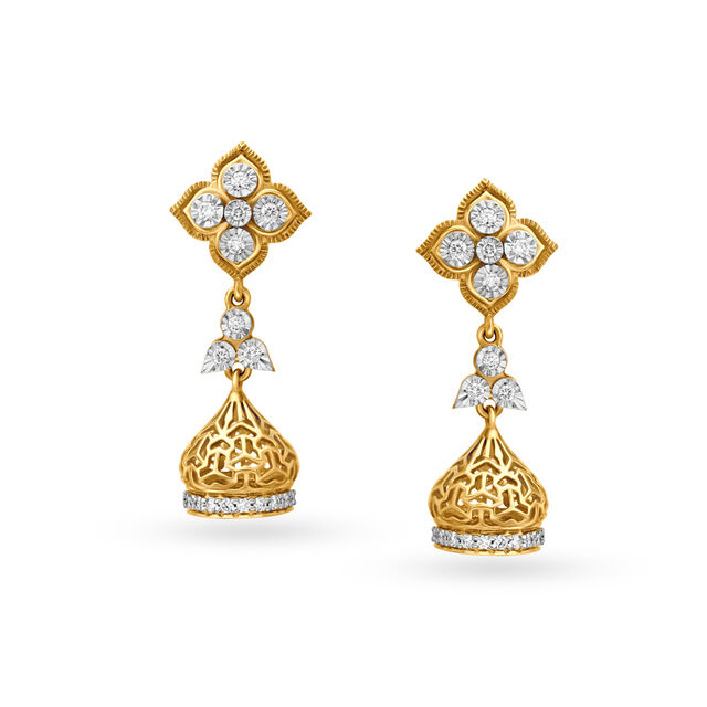 Enticing Floral Diamond Studded Jhumkas,,hi-res image number null