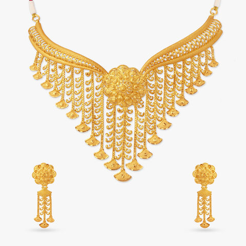 Floral Filigree Gold Necklace Set