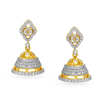 Captivating 18 Karat Yellow Gold And Diamond Studded Jhumkas