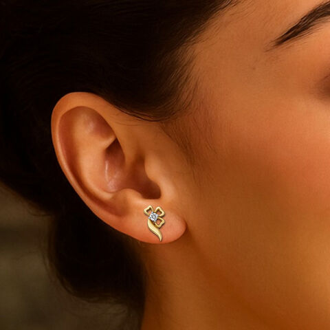 Diamond Vine Floral Gold Stud Earrings