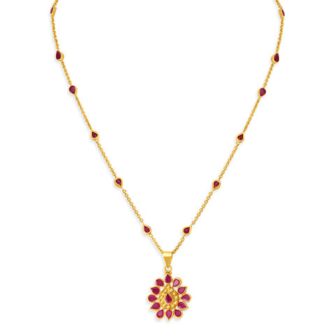Gleaming Ruby Petal Pendant with Chain